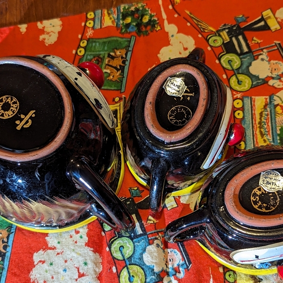 Vintage 50s Thames Redware Hand Painted Black Clown Face Lidded Teapot Japan INC - Picture 3 of 9